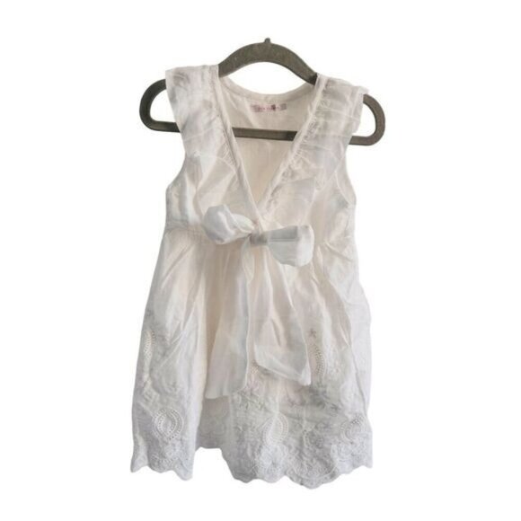 Hurave Lace eyelet dress, tie front, sleeveless, ruffle sleeves, lined v-neck 2T - Picture 1 of 11